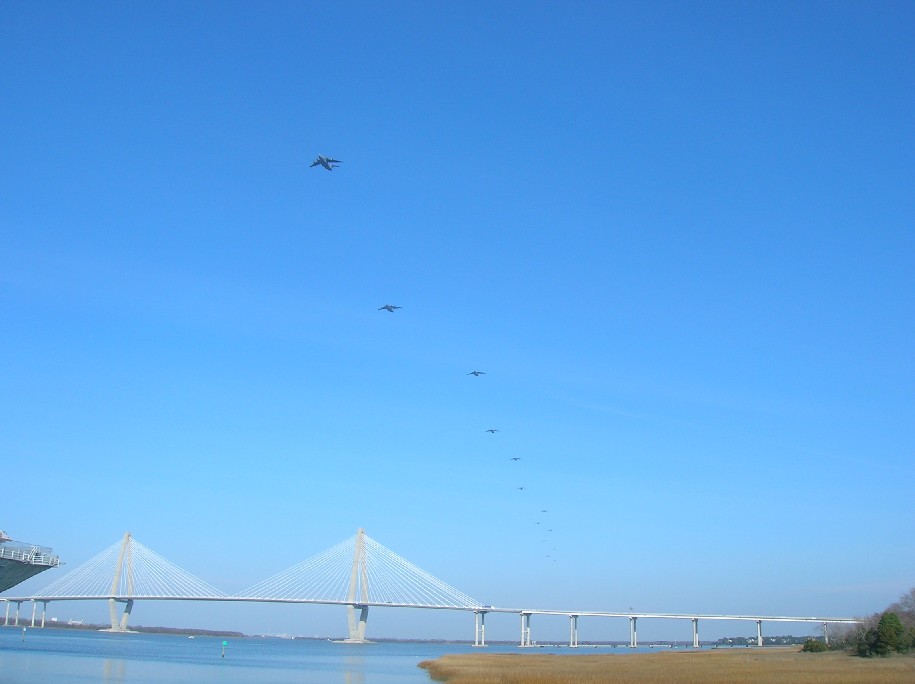 Thirteen C-17s fly by Patriots Point. No landings on CV-10 attempted!