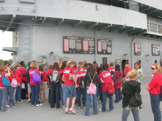 A view of the World War II kill boards attached to the island, they are from the air groups serving on the USS Yorktown (CV-10) during the war.