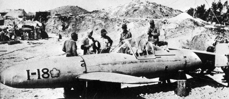 mxy7_ohka_cherry_blossom_baka_okhabakabomb Okha, cherry blossom, suicide weapon to be used against American warships off Okinawa.