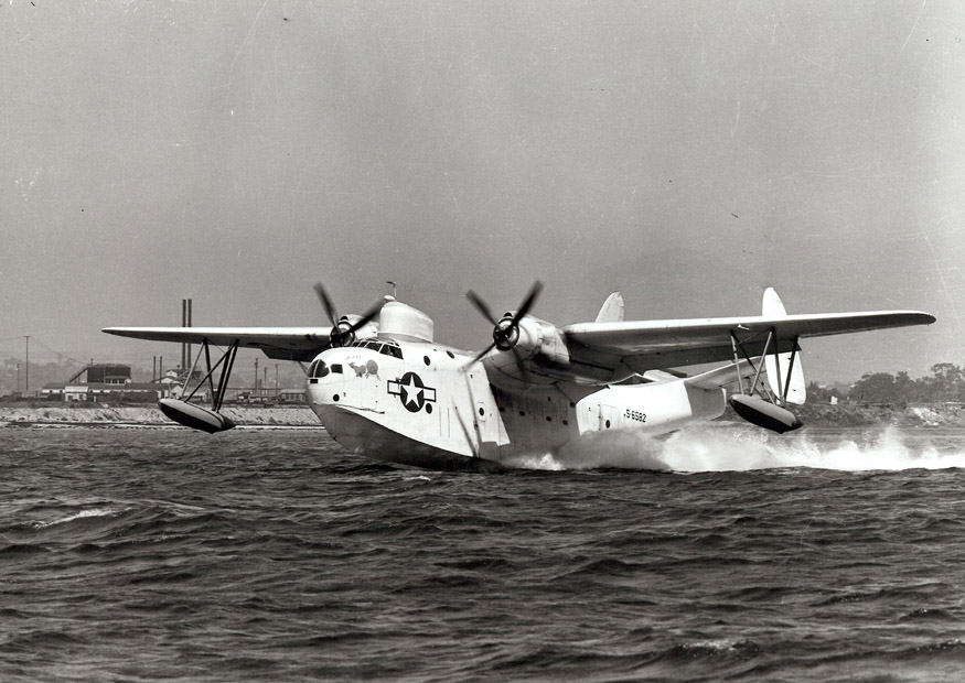 A USCG PBM Mariner taking off from San Diego on ASW (antisubmarine) patrol in 1944.