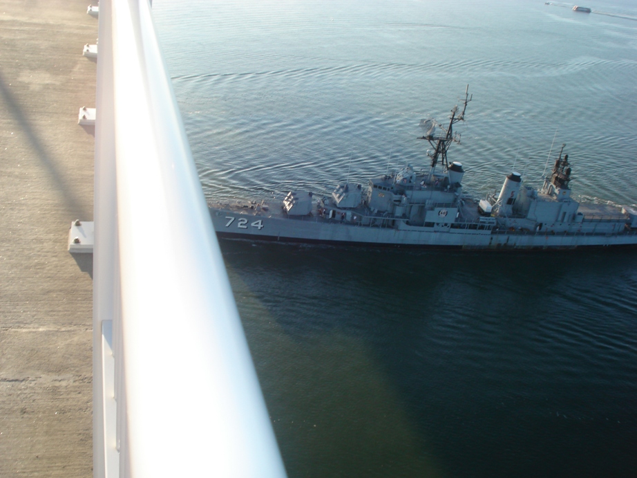 Laffey disappears under the bridge.