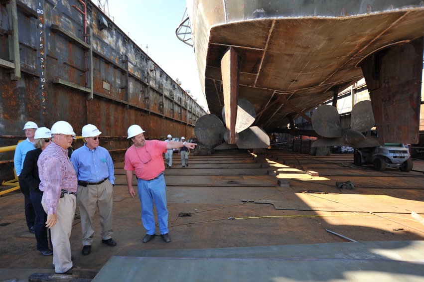 Work on the aft portions of Laffey shows much progress in restoring her hull integrity.