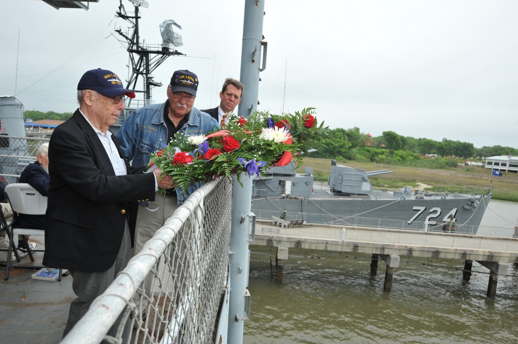 Sonny Walker & Arnold Goldberg tossed a wreath in memory of the sailors of the USS Laffey