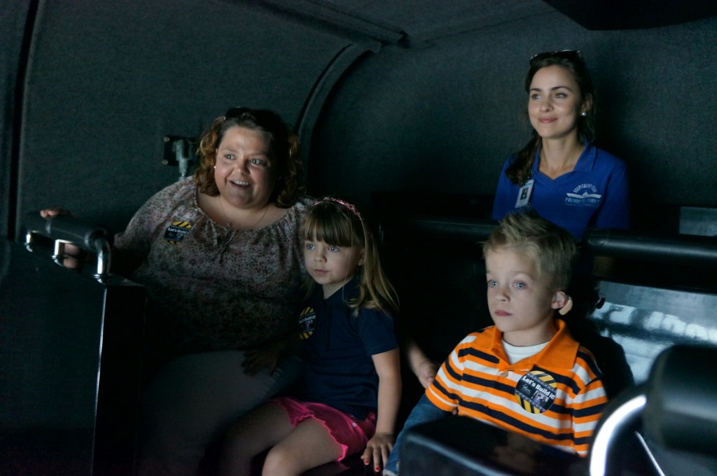 Hunter and his family were completely enthralled in the flight simulator on the USS Yorktown
