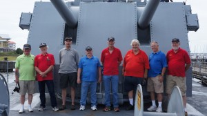 Veterans of the USS Frank Evans stand in front of Mount 53 on the USS Laffey. The man to the far left is Richard Cooke who served with the Royal Australian Navy and was onboard the HMAS Melbourne when it struck the USS Frank Evans.