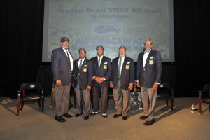 Former members of the Cannon Street All Stars and team historian (Augustus Holt): (L to R) Leroy Major, Vermort Brown, Maurice Singleton, John Rivers and Augustus Holt