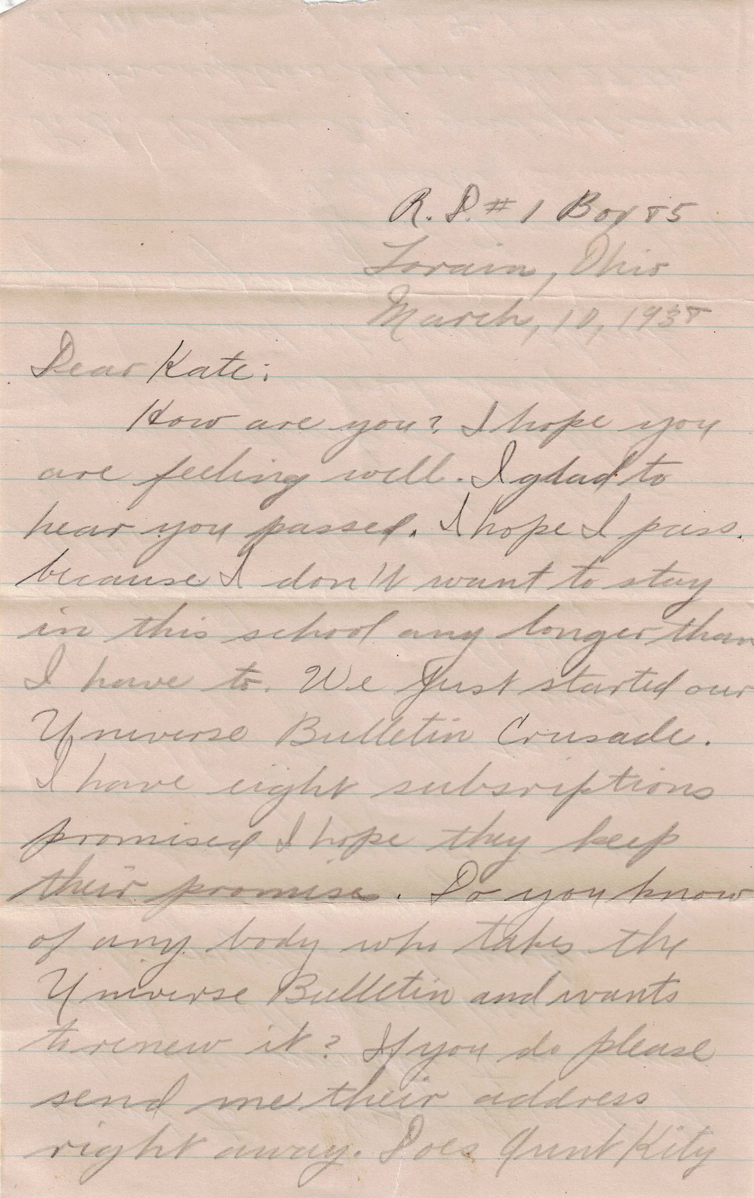 Primary Image of Letter from Charles Bonness to His Sister, March 10, 1938