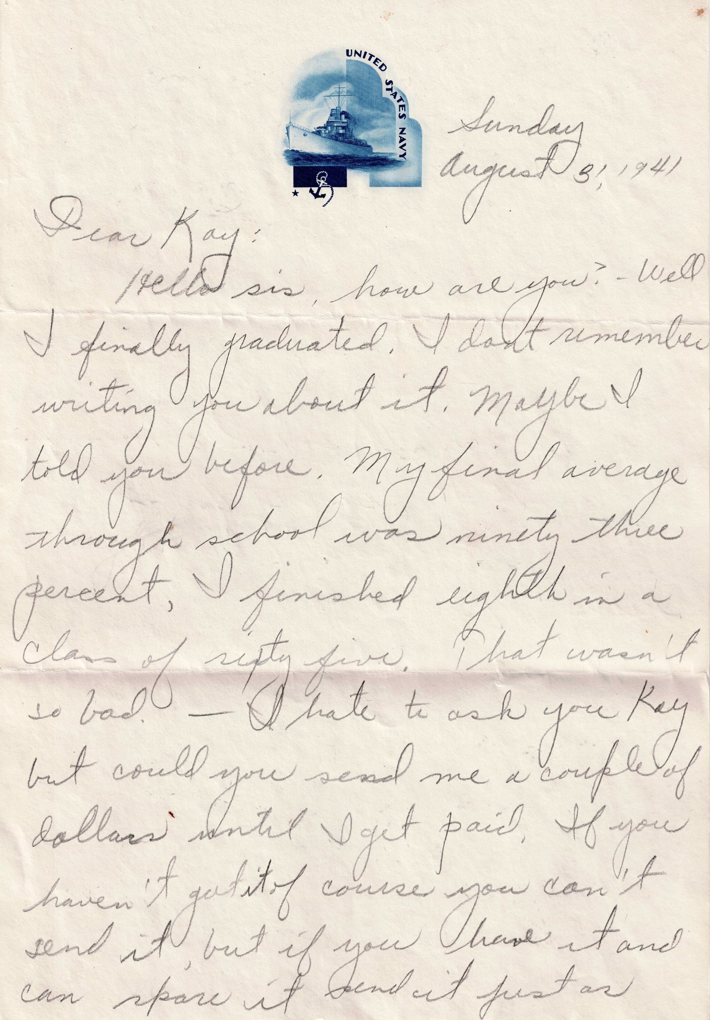 Primary Image of Letter from Charles Bonness to His Sister, August 31, 1941