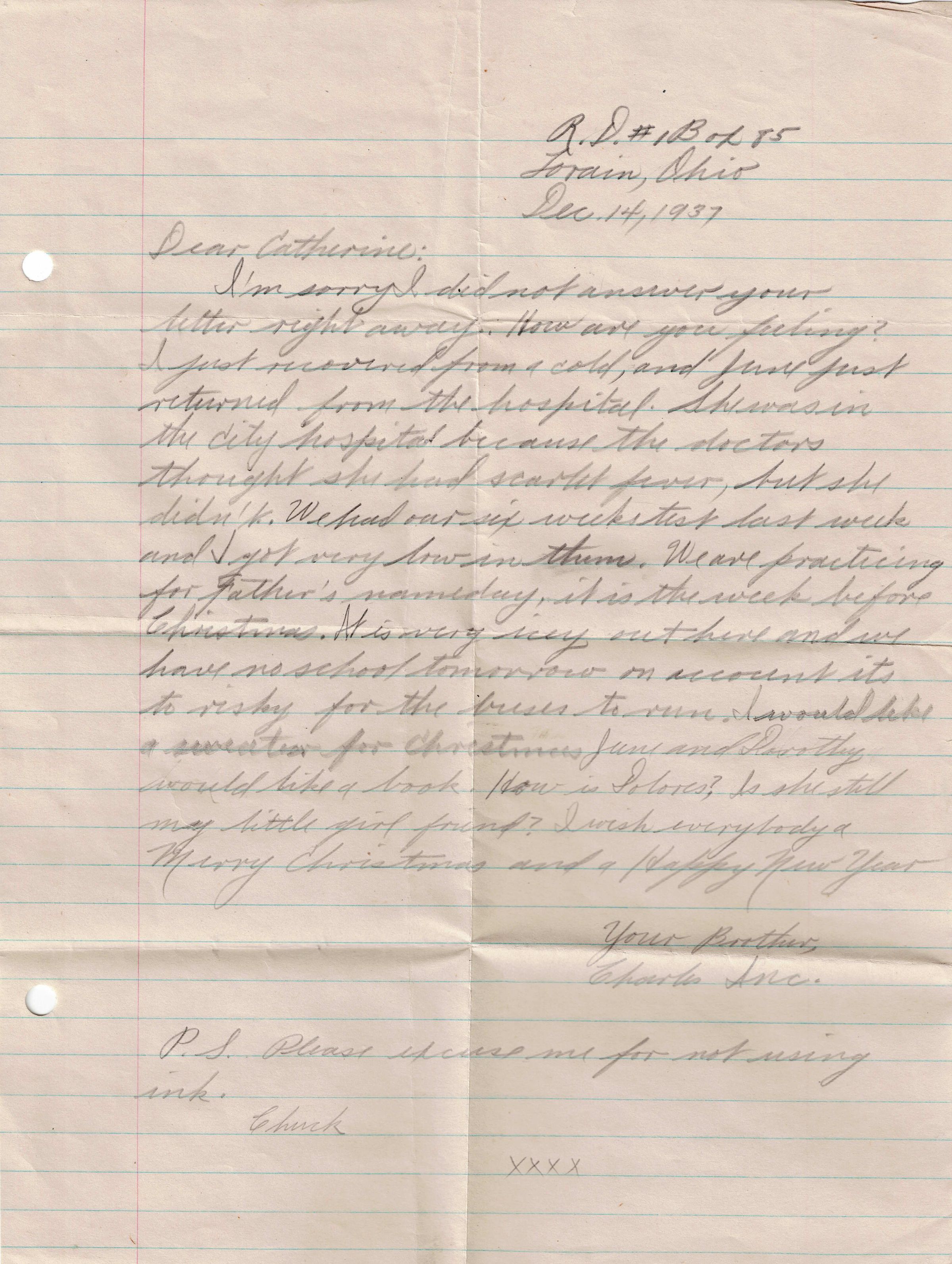 Primary Image of Letter from Charles Bonness to His Sister, December 14, 1937