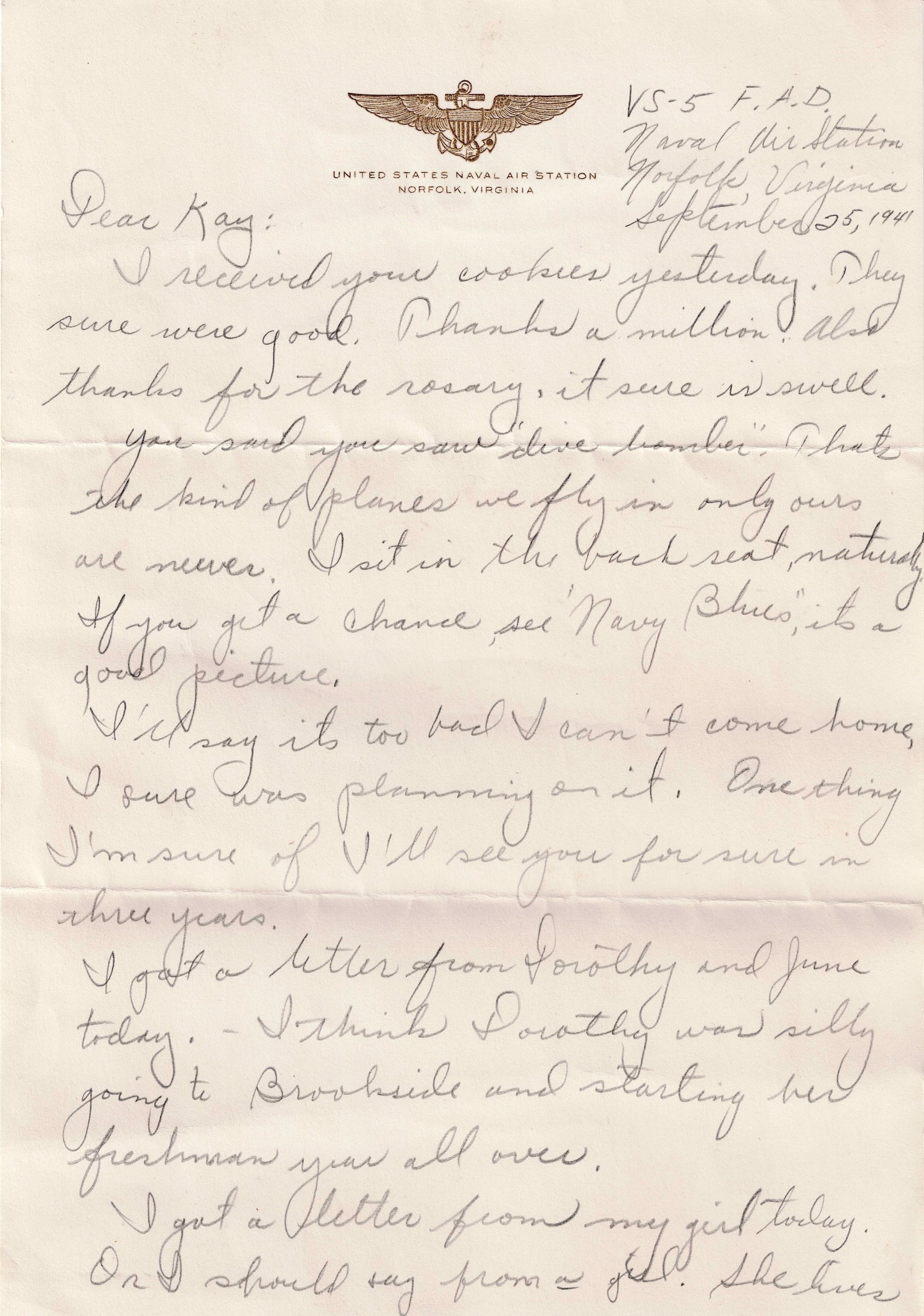Primary Image of Letter from Charles Bonness to His Sister, September 25, 1941