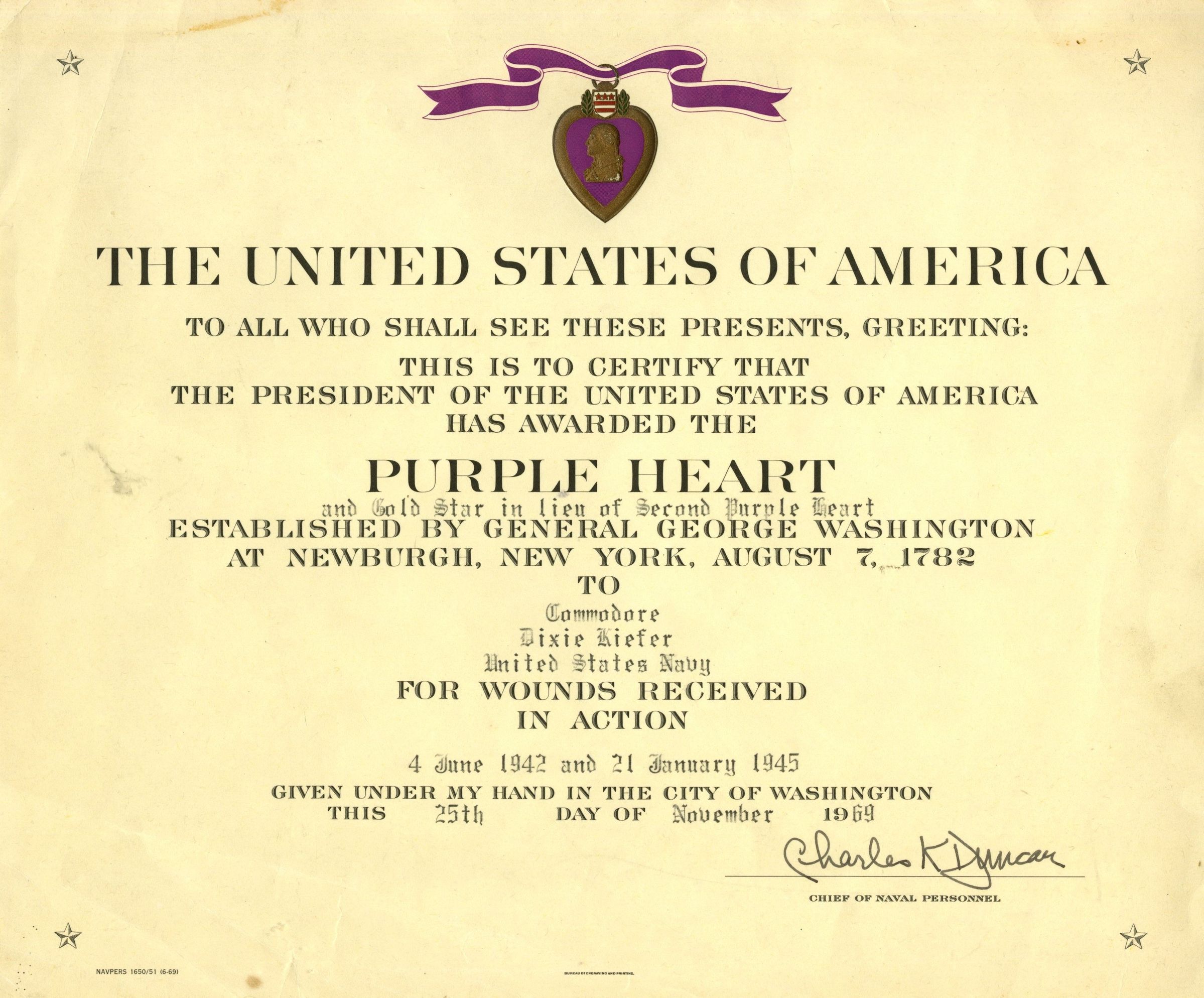 Primary Image of Purple Heart Citation of Dixie Kiefer