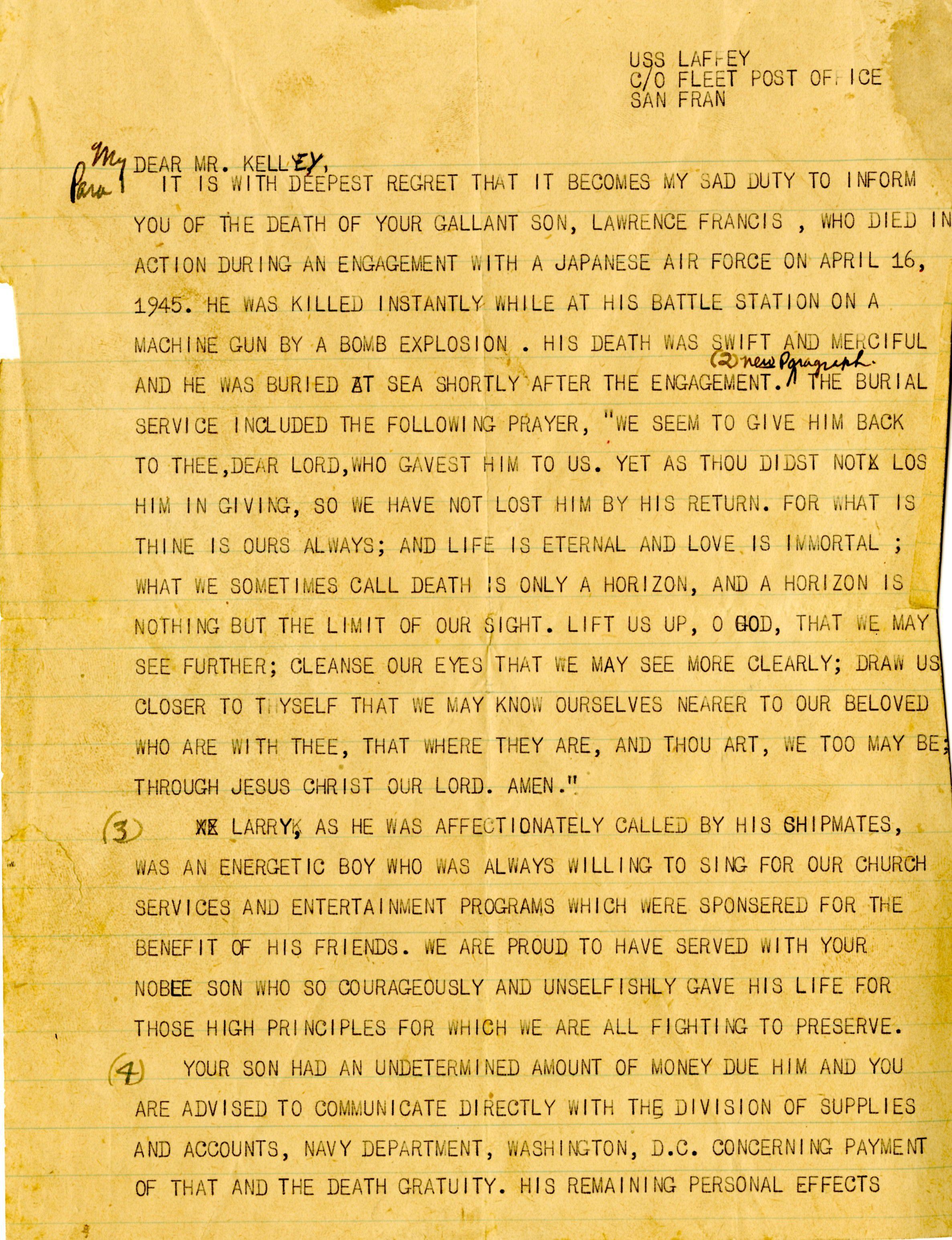 Primary Image of Draft of Condolence Letter to William Kelley