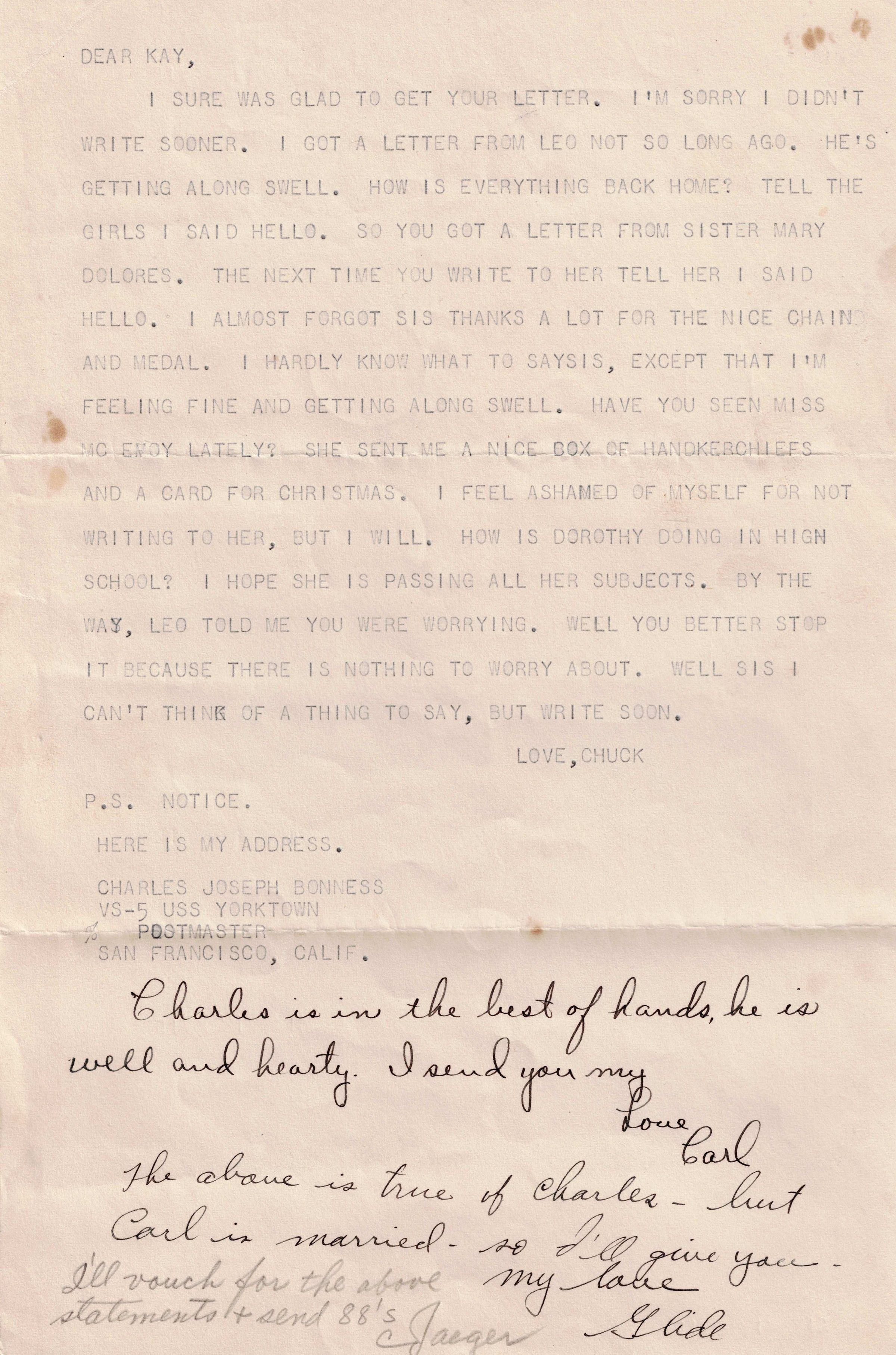 Primary Image of Letter from Charles Bonness to His Sister, February 24, 1942