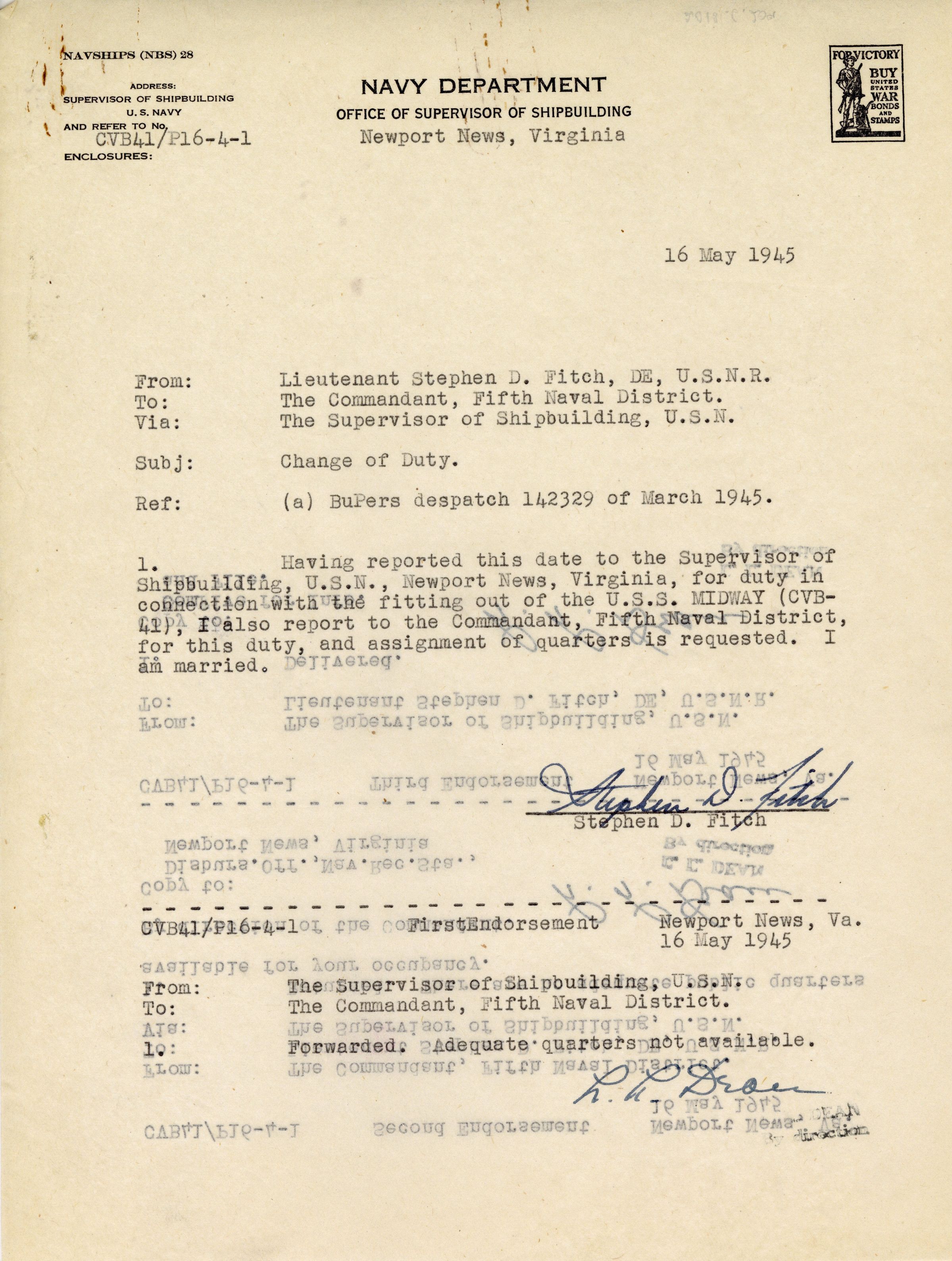 Primary Image of Change of Duty Request