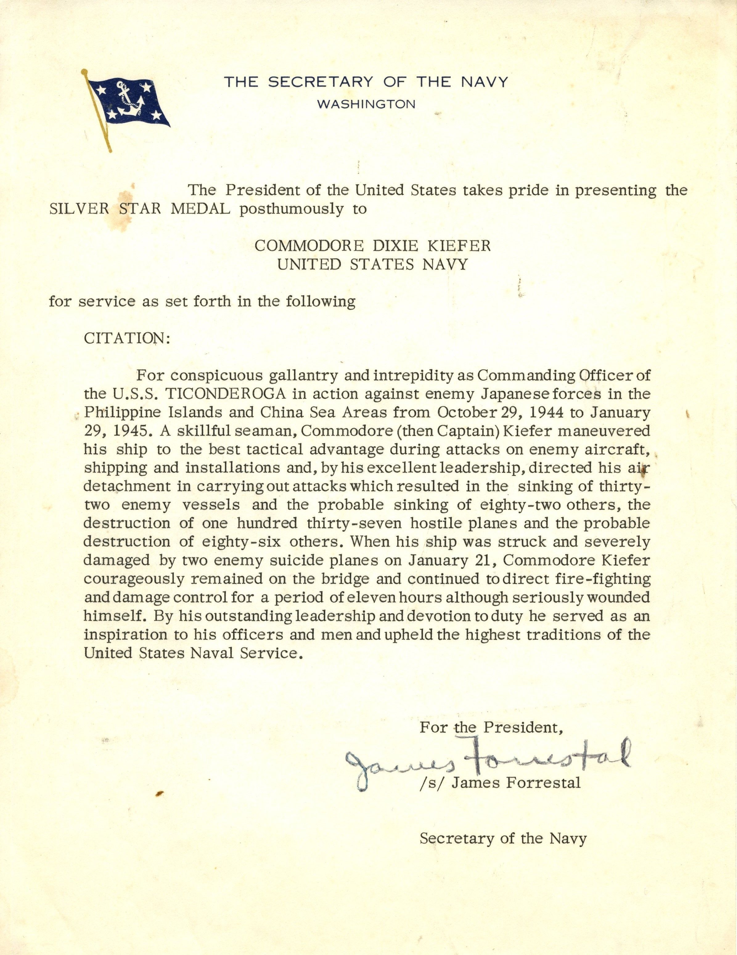 Primary Image of Silver Star Medal Citation of Dixie Kiefer