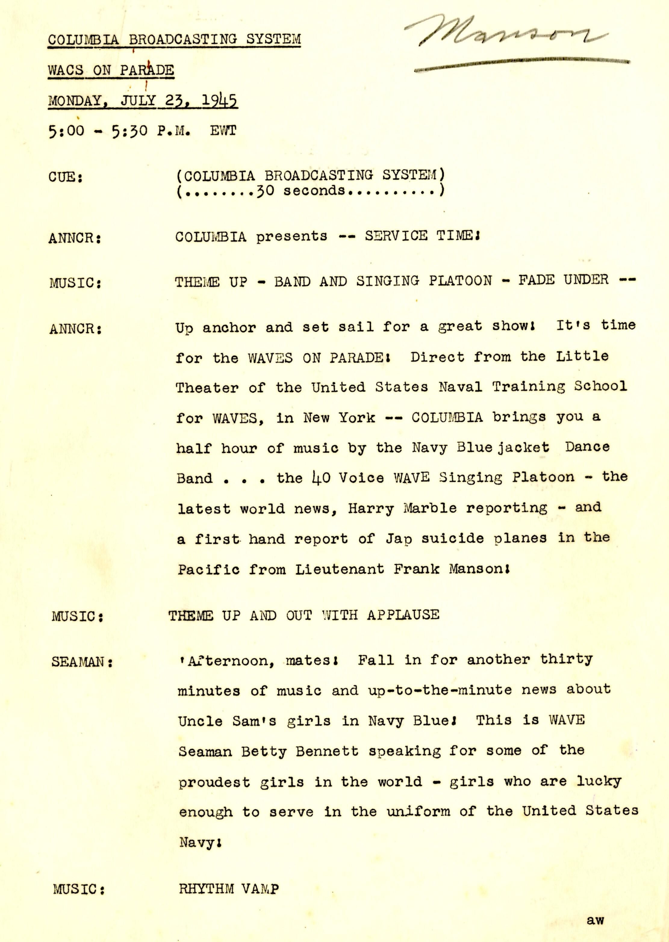 Primary Image of CBS Radio Script