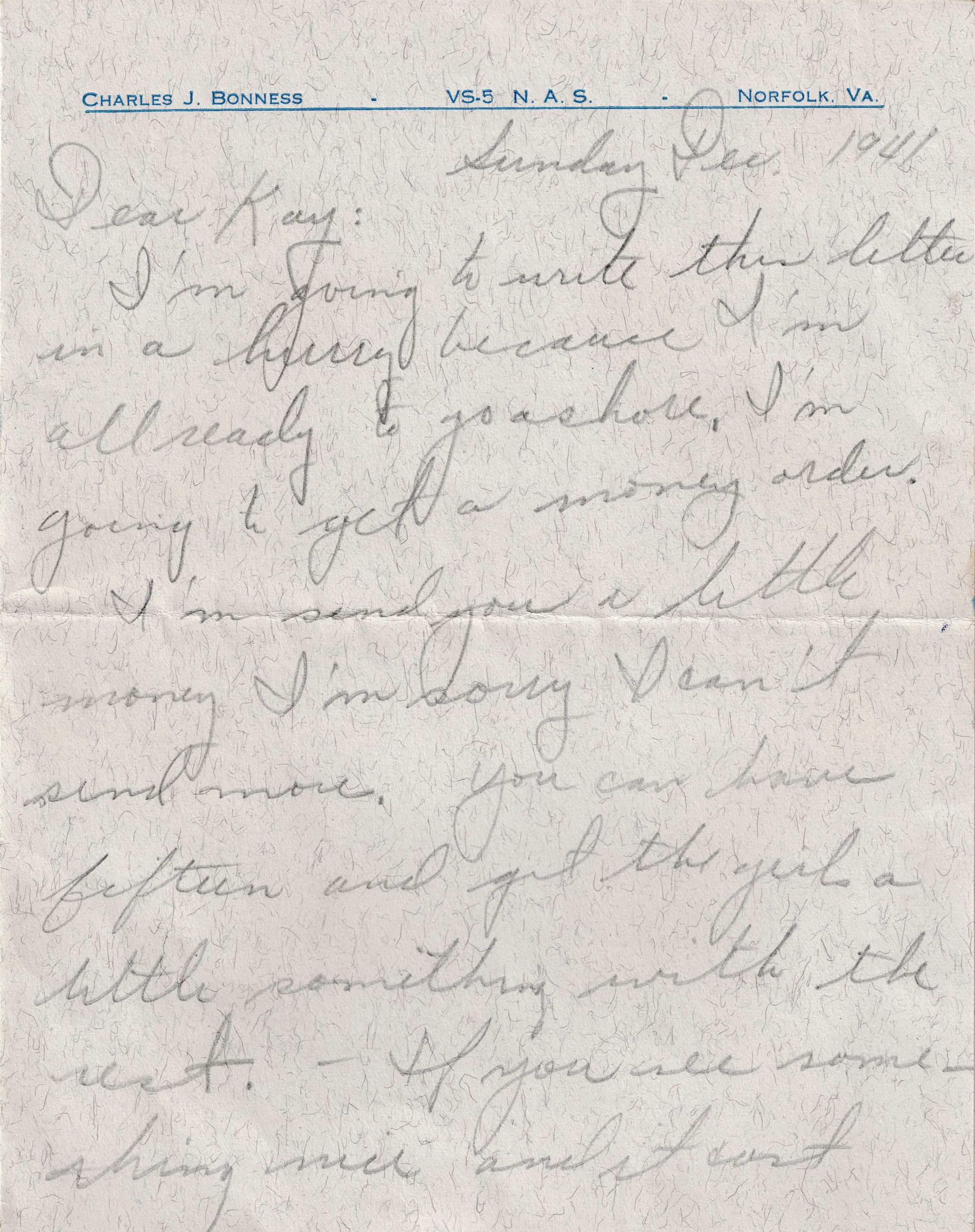 Primary Image of Letter from Charles Bonness to His Sister, December 7, 1941