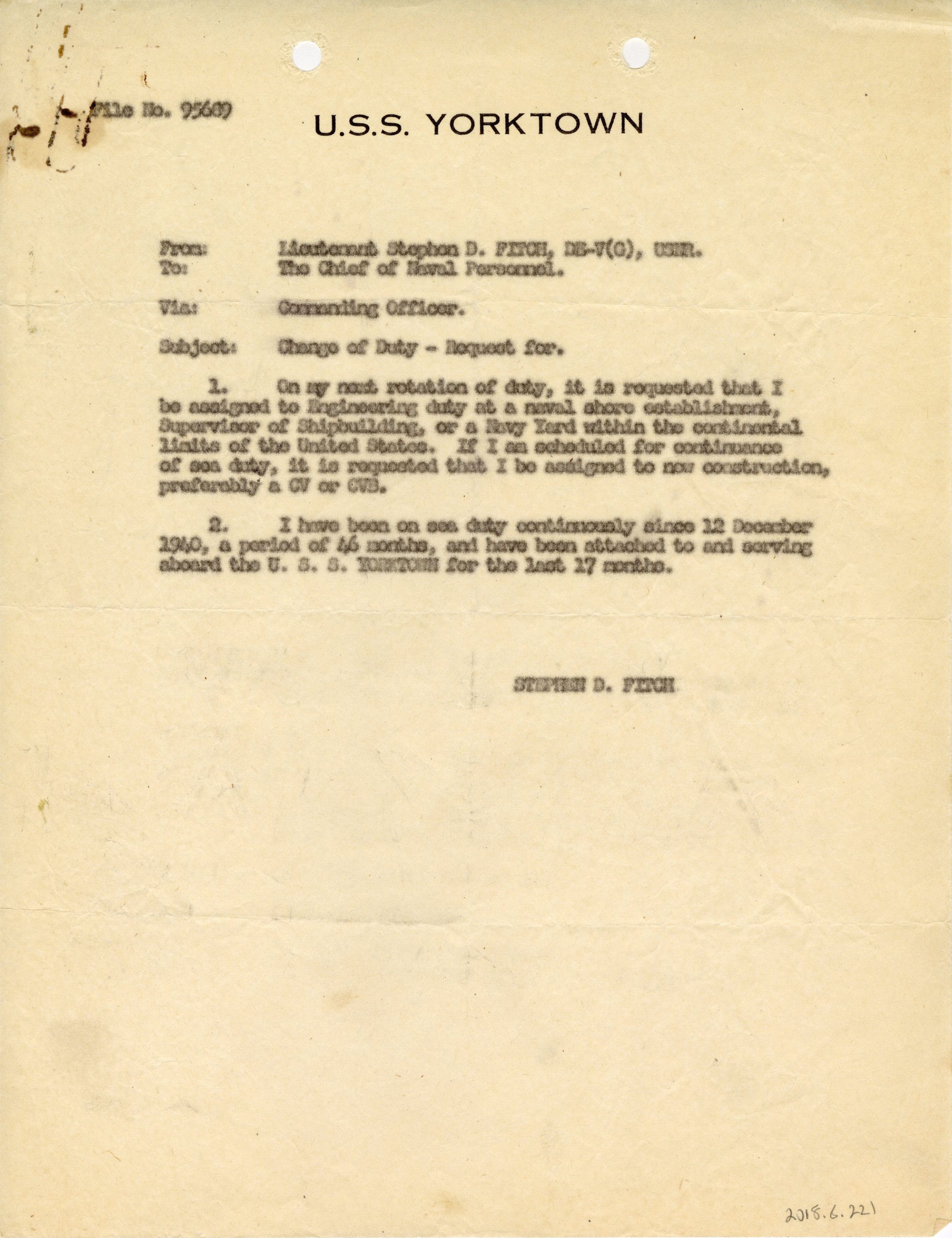 Primary Image of Request for Change of Duty