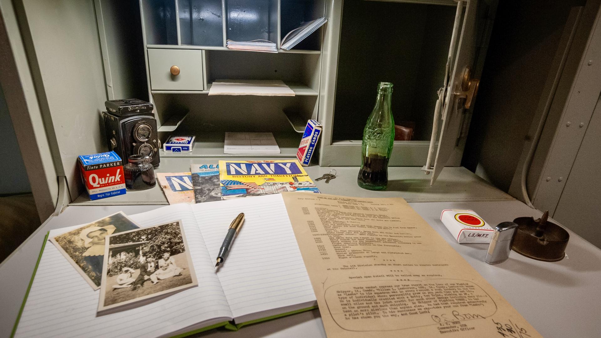 Closeup of Officer's desk with various desk items