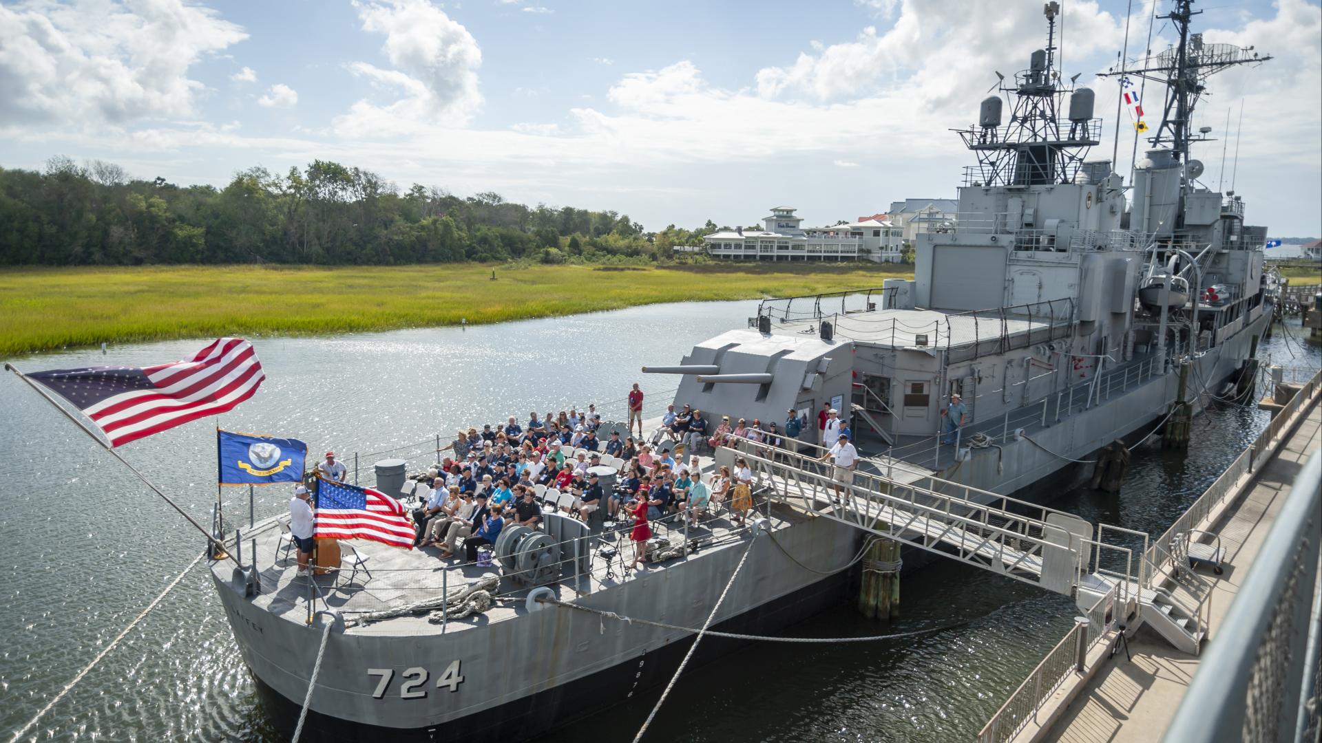 A ceremony is held on the USS Laffey.