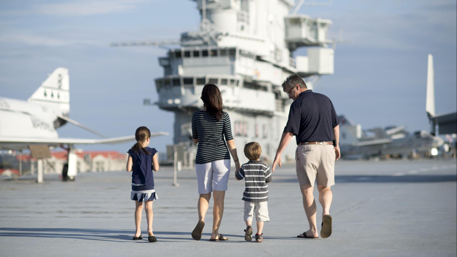 Family on flight deck