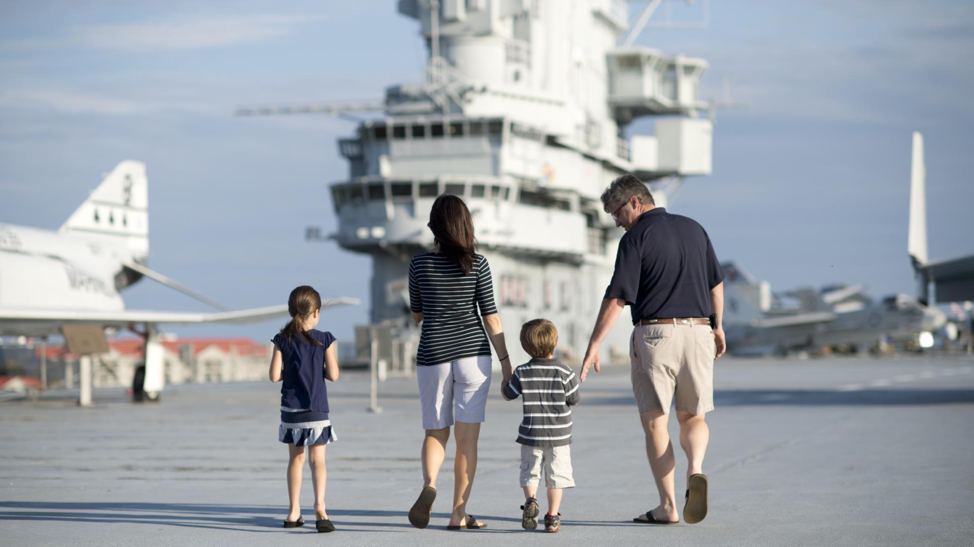 Family on flight deck