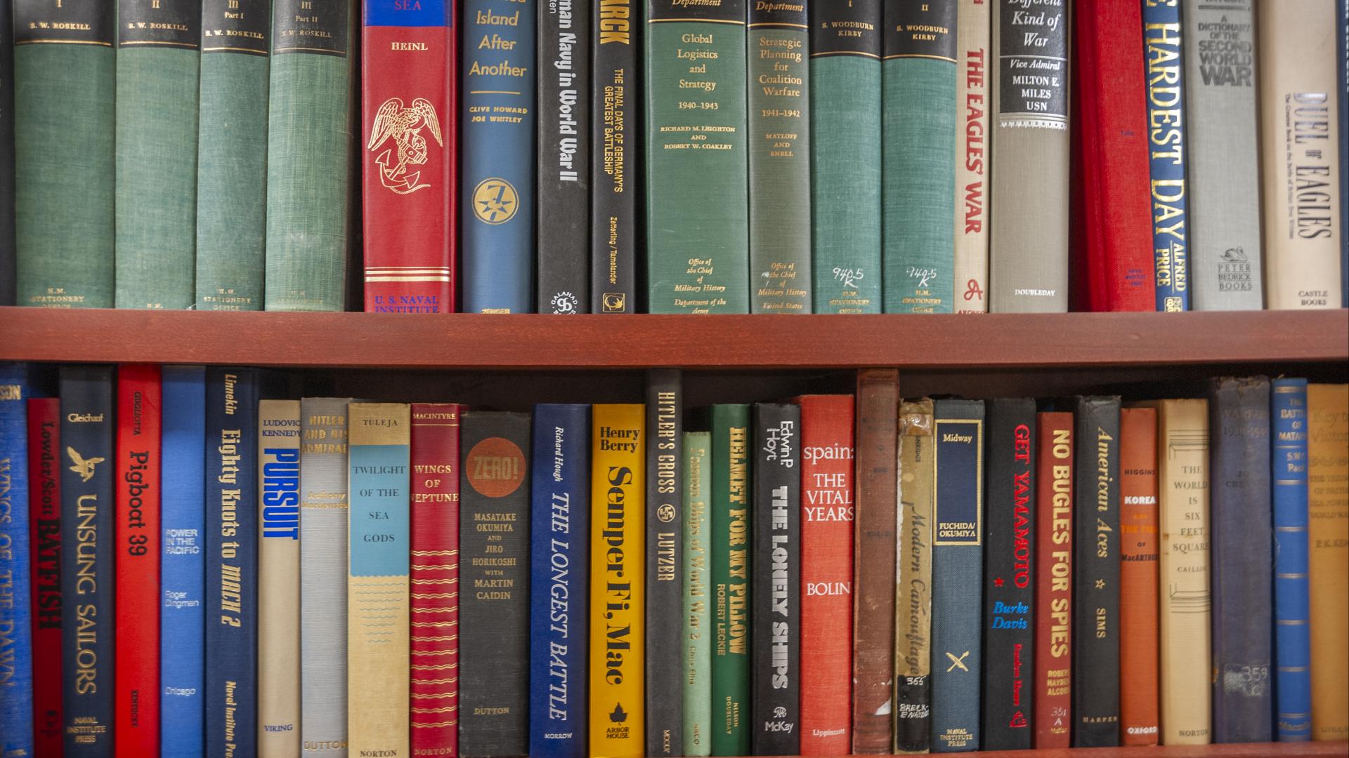 Books from the Crew's Library on board the USS Yorktown.