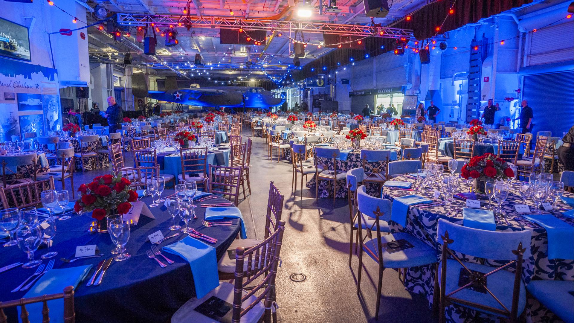 Patriotic event on the hangar bay of the USS Yorktown at Patriots Point.