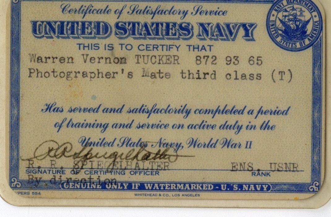 Certificate of Satisfactory Service Card | Patriots Point Naval ...