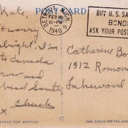 Alternative Image of Postcard from Charles Bonness, February 16, 1940