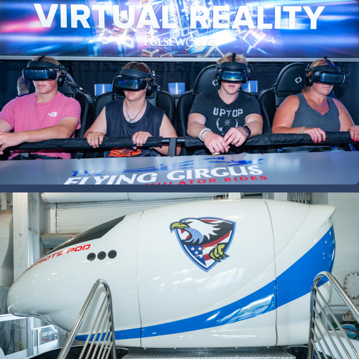 Picture collage of the Simulator and VR bundled rides