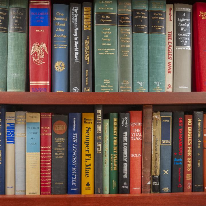 Books from the Crew's Library on board the USS Yorktown.