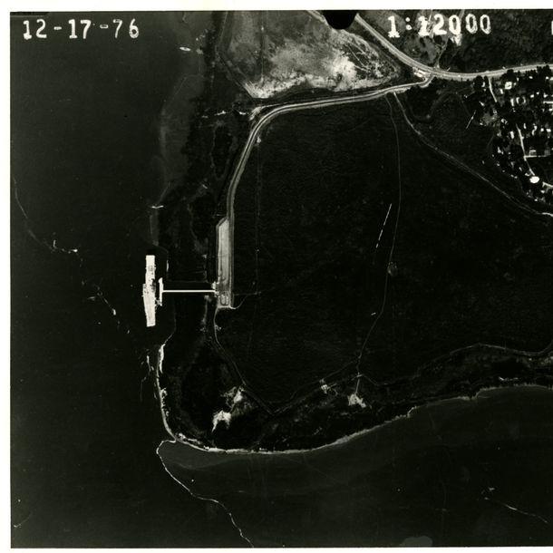 This photograph shows an aerial view of the Patriots Point Development on December 17, 1976. 