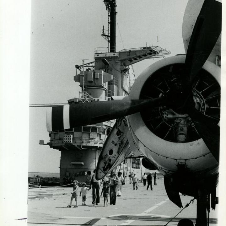 This photograph shows guests to Patriots Point walking around on the flight deck on May 18, 1979.