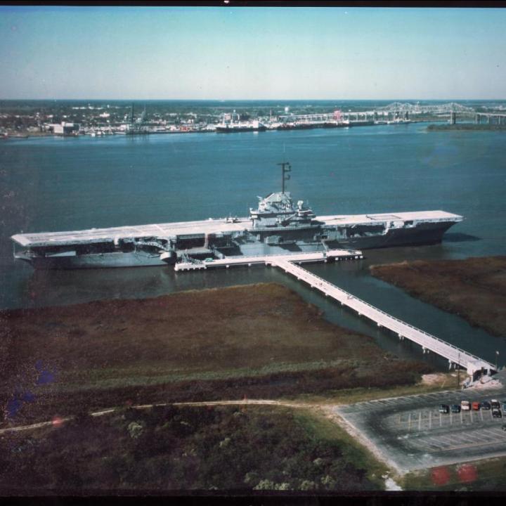 Vintage photo of the USS Yorktown at Patriots Point.