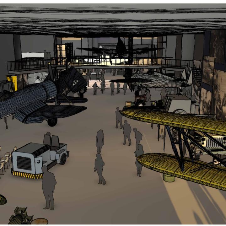 Generated image of the future of the hangar bay aboard the USS Yorktown at Patriots Point