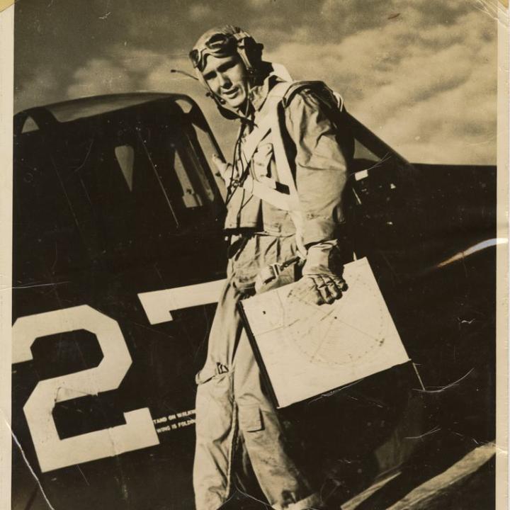 Image of Smokey Stover boarding a plane.