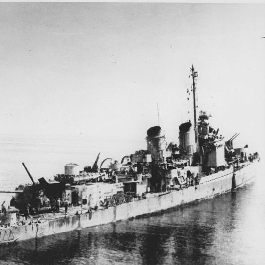 View of the USS Laffey after the Battle of Okinawa.