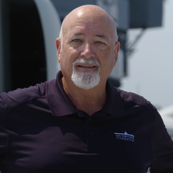 Photo of Tom Hendricks on USS Yorktown flight deck.