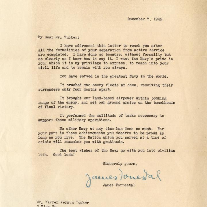 Primary Image of "Best Wishes of the Navy..." Letter