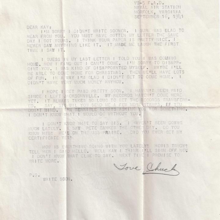 Primary Image of Letter from Charles Bonness to His Sister, September 16, 1941