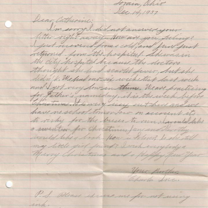 Primary Image of Letter from Charles Bonness to His Sister, December 14, 1937