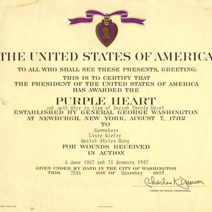 Primary Image of Purple Heart Citation of Dixie Kiefer