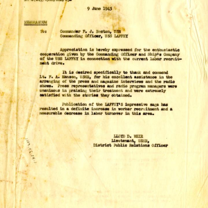Primary Image of Memo of Appreciation