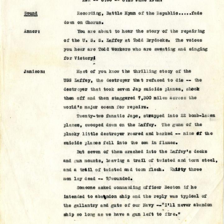 Primary Image of KJR Radio Script of the USS Laffey Repairs