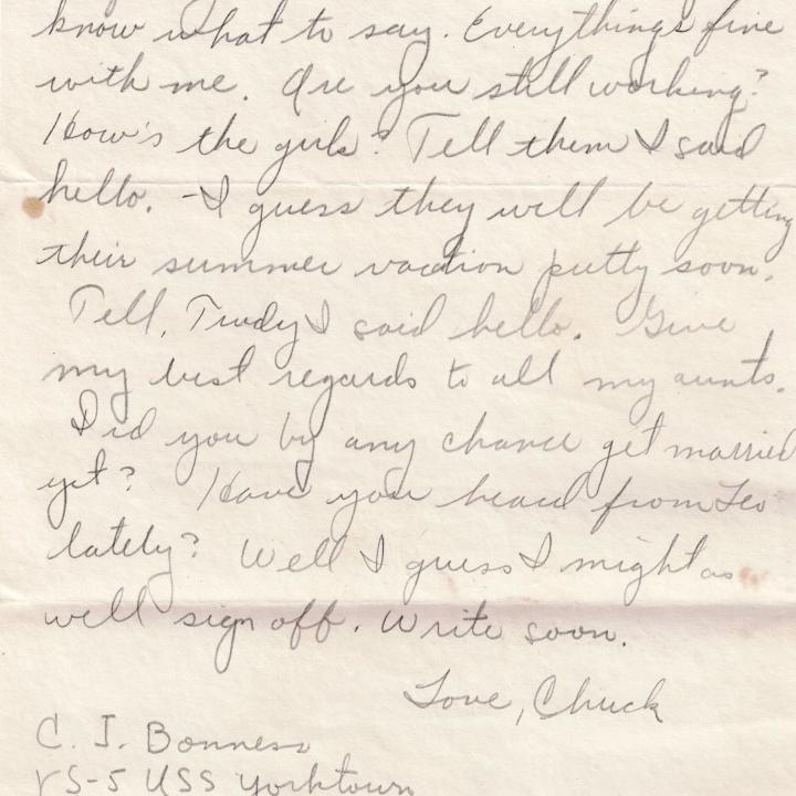 Primary Image of Letter from Charles Bonnes to His Sister, March 27, 1942