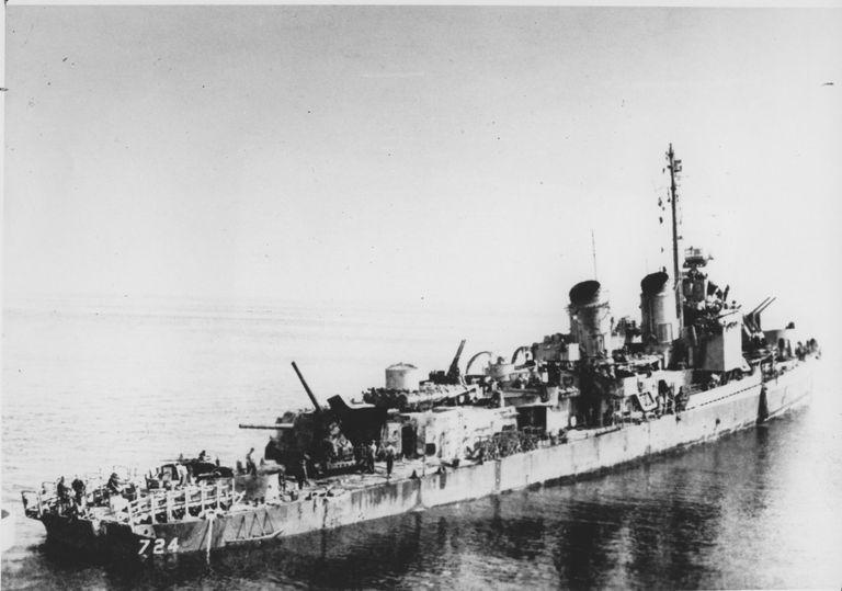 View of the USS Laffey after the Battle of Okinawa.