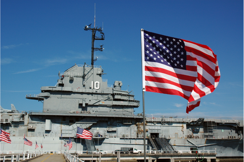 A flag flying near the USS Yorktown.