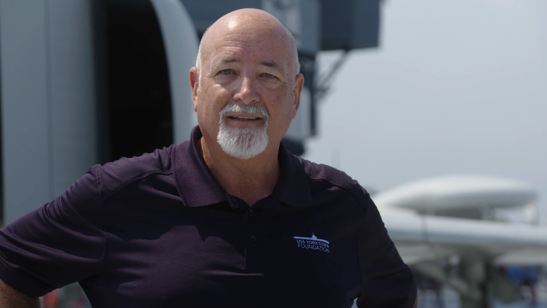 Photo of Tom Hendricks on USS Yorktown flight deck.