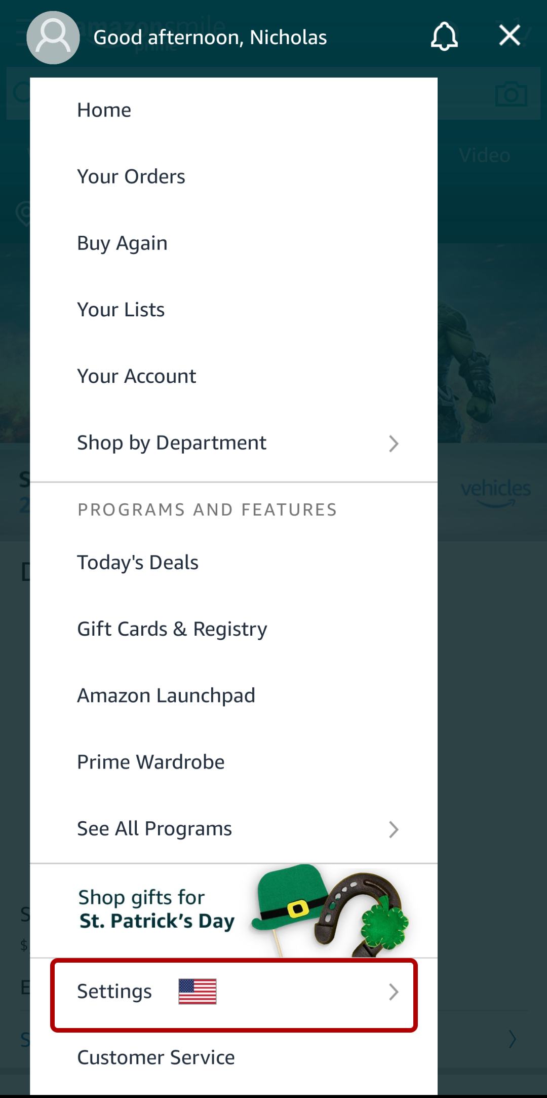 Amazon Smile Settings Mobile